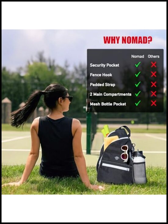 Pickleball Sling Bag with Fence Hook, 3 Compartments, 1000D PVC Coated Cordura
